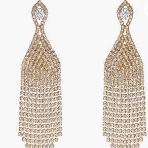 Cubic Zirconia Crystal Beaded Tassel Fringe Chandelier Dangle Earrings